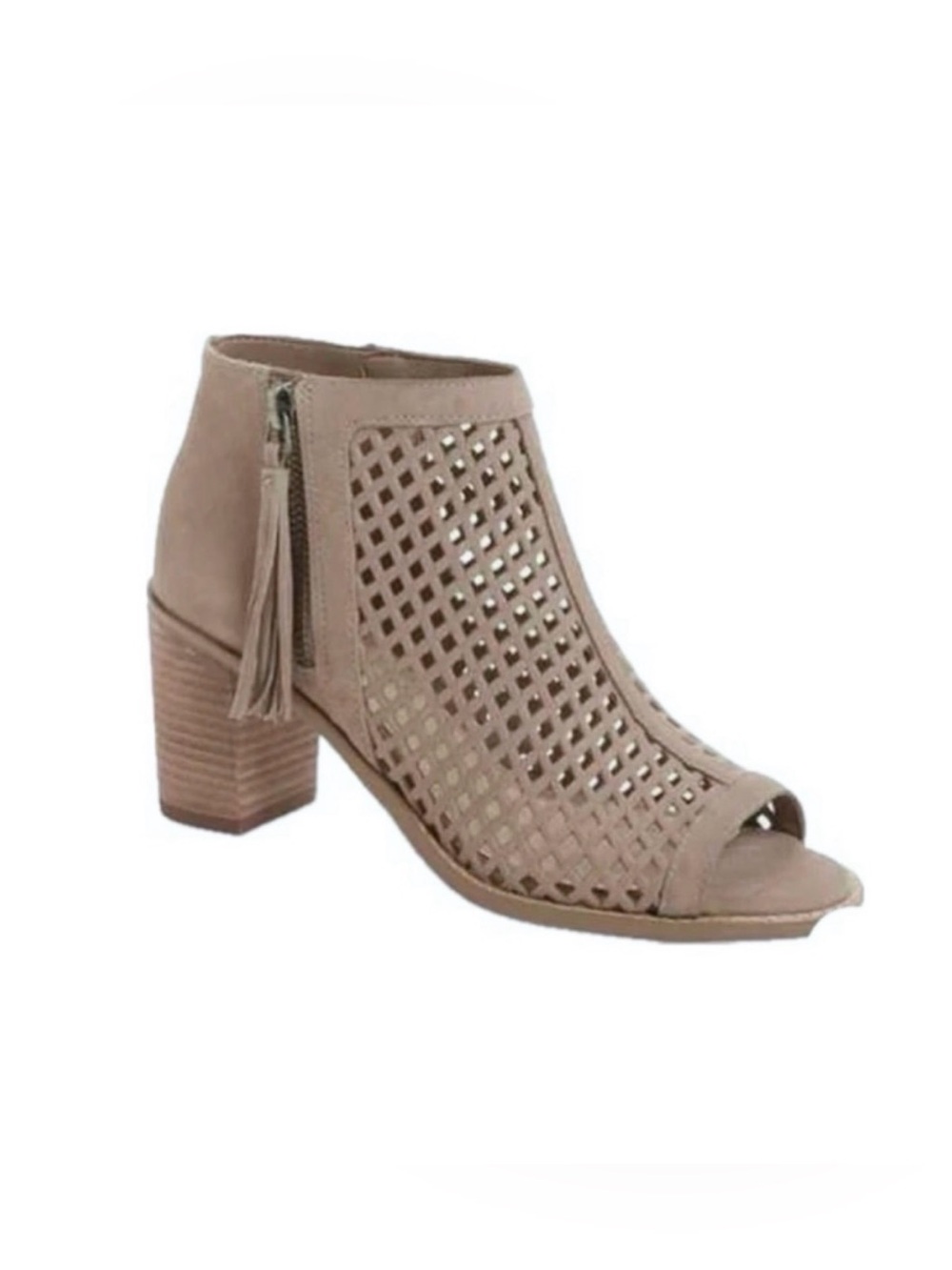 Vince Camuto Perforated Leather Open Toe Zip Block Heel Tresin Booties